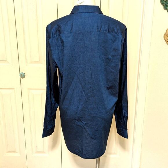 NWT Men's INC Pindot Colbot/Navy Blue Long Sleeve Dress Shirt - Picture 10 of 12